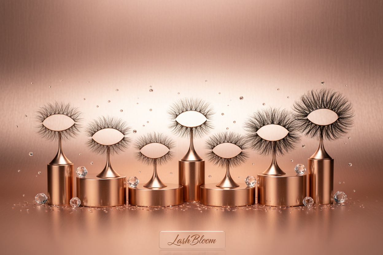 5D Mink Lashes collection showing gradient from natural to dramatic volume